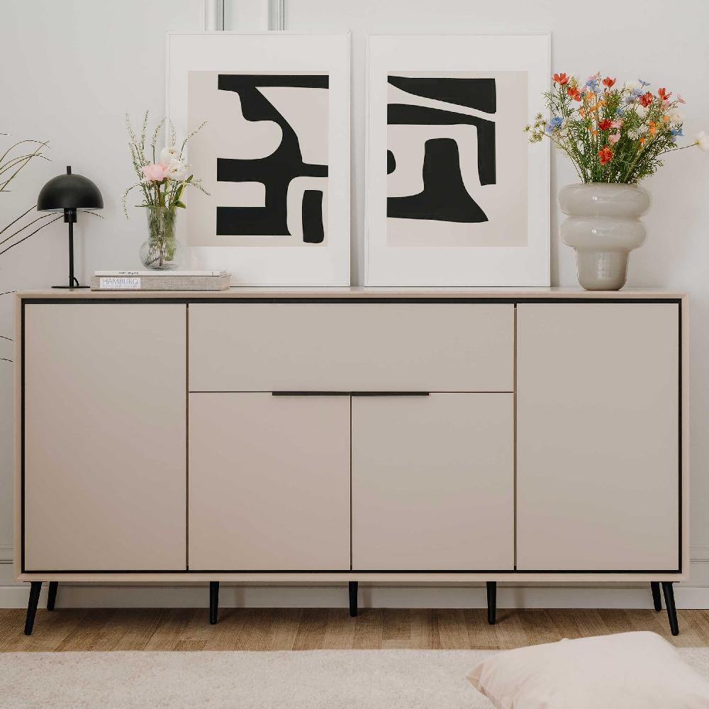 emob Dressoir Auryn - 175x38x90cm - 4 deuren & 1 lade - zand/zwart