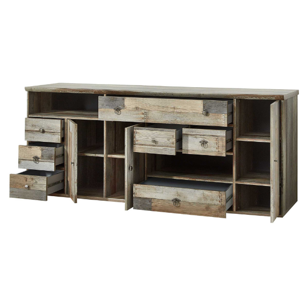 Emob Dressoir Clem 193cm 3 Deuren & 7 Lades - Driftwood