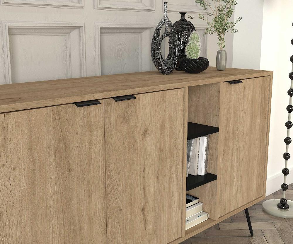 Emob Dressoir Dorel - 140x40x83cm - Drie Deuren - Eikdecor