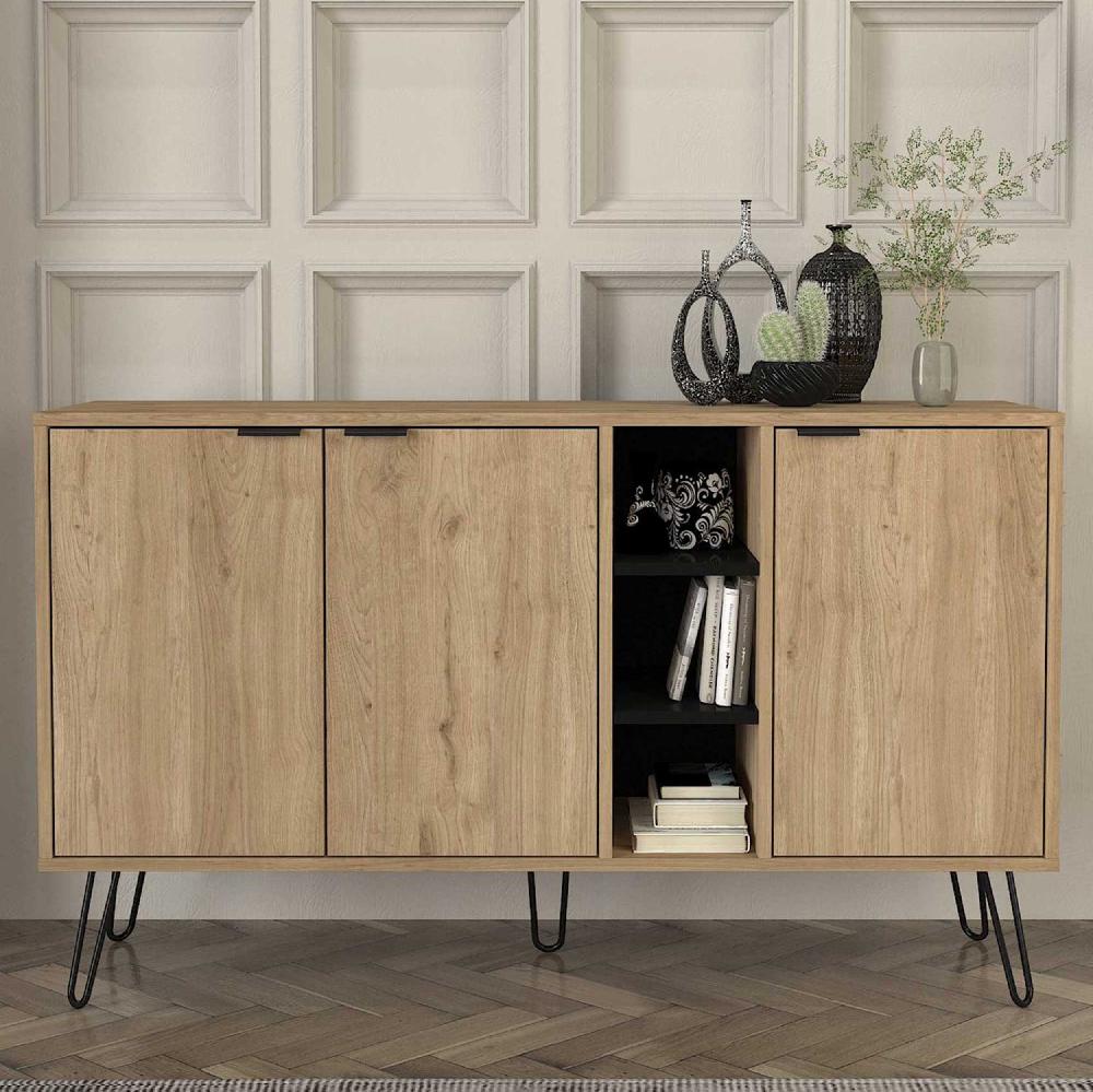 emob Dressoir Dorel - 140x40x83cm - drie deuren - eikdecor
