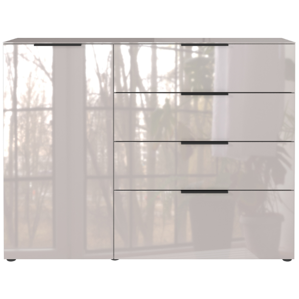 Emob Dressoir Dudek Met 1 Deur & 4 Lades - Fronten In Glas - Beige