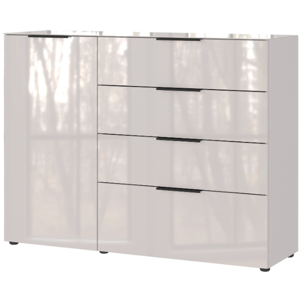 Emob Dressoir Dudek Met 1 Deur & 4 Lades - Fronten In Glas - Beige