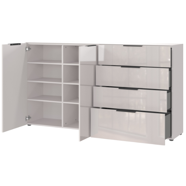 Emob Dressoir Dudek Met 2 Deuren & 4 Lades - Fronten In Glas - Beige