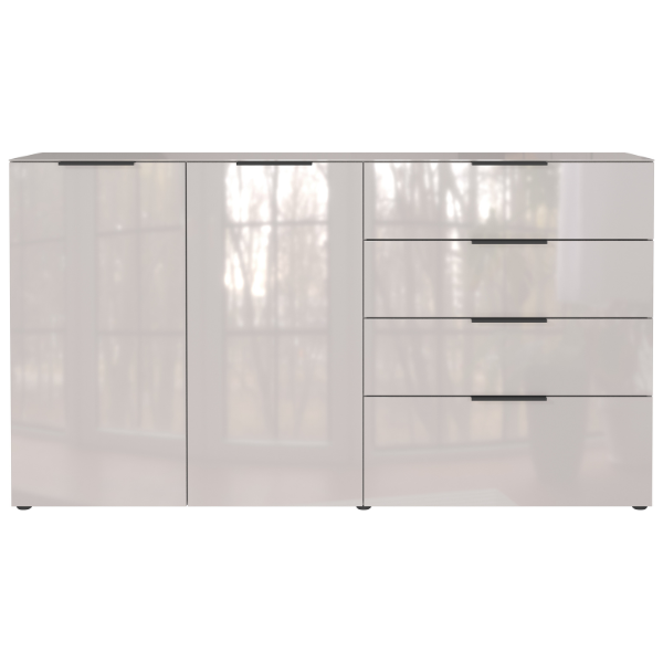 Emob Dressoir Dudek Met 2 Deuren & 4 Lades - Fronten In Glas - Beige