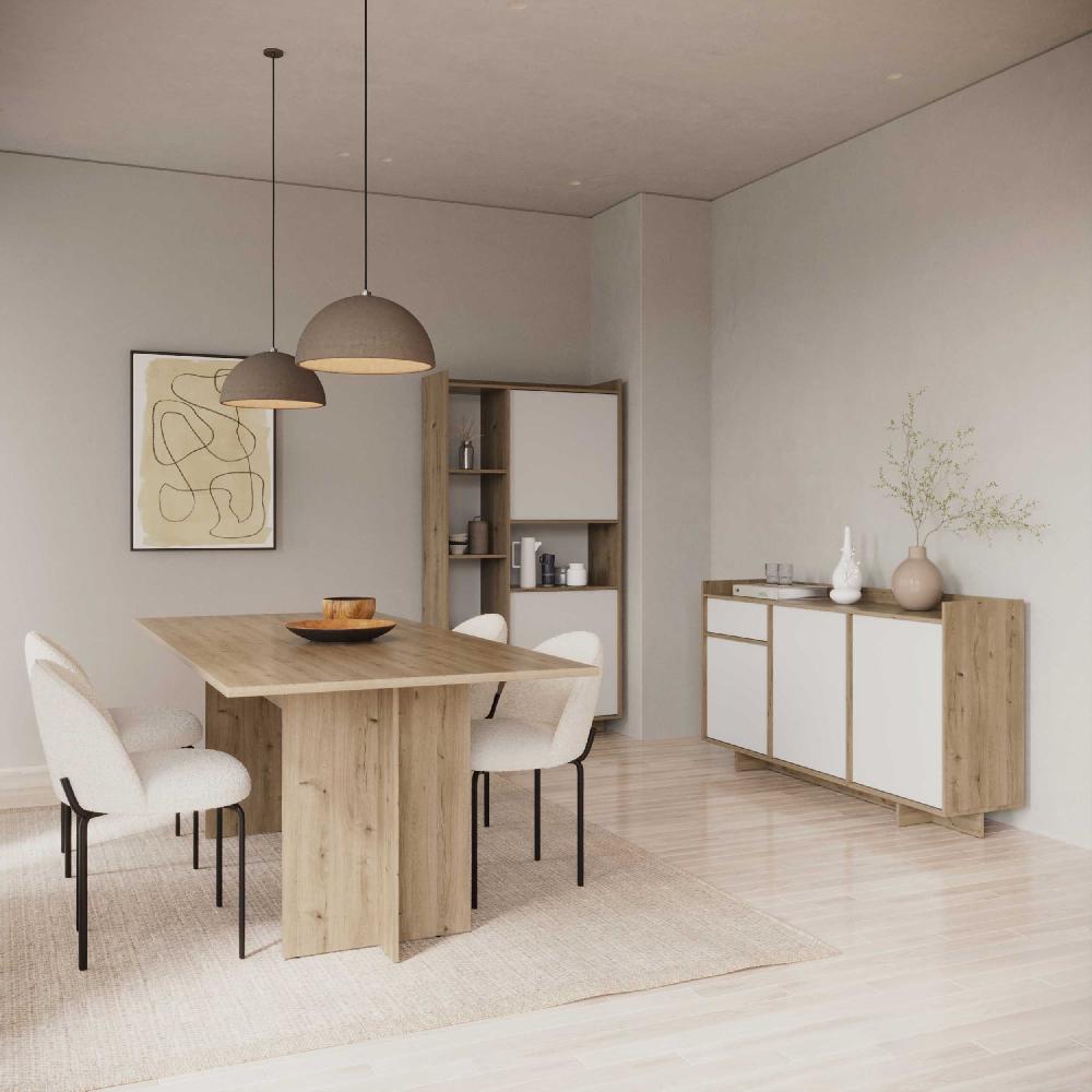 Emob Dressoir Leda - 157x36x82cm - 3 Deuren & 1 Lade - Wit/eikdecor