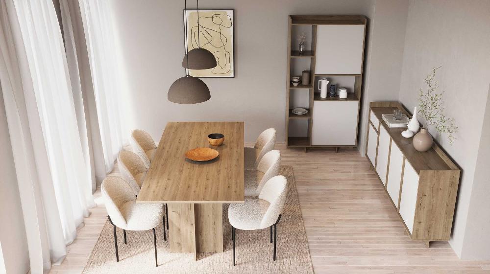 Emob Dressoir Leda - 209x36x82cm - 4 Deuren & 1 Lade - Wit/eikdecor