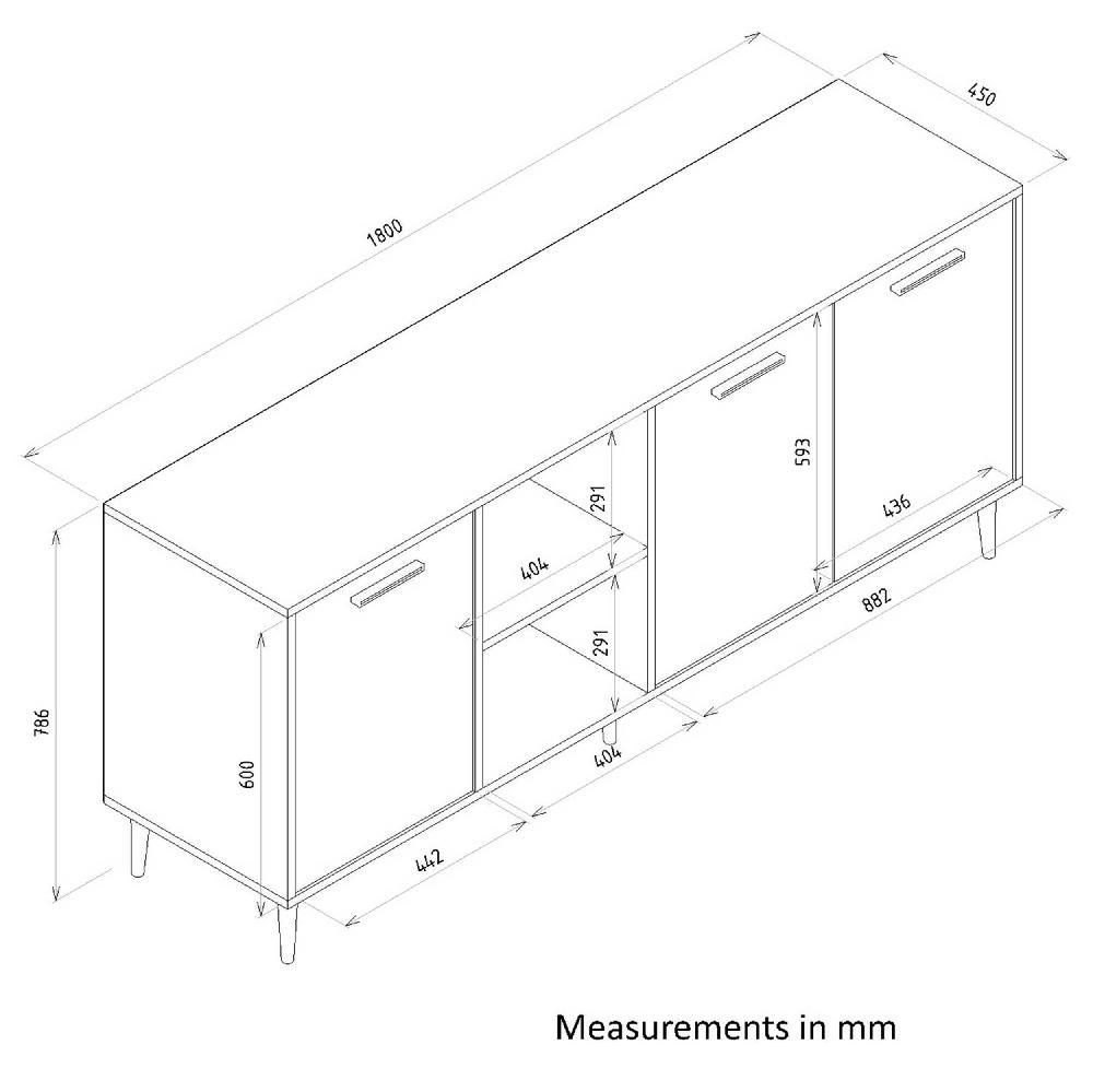 Emob Dressoir Linton - 180x45x80cm - 3 Deuren - Eikdecor/antraciet