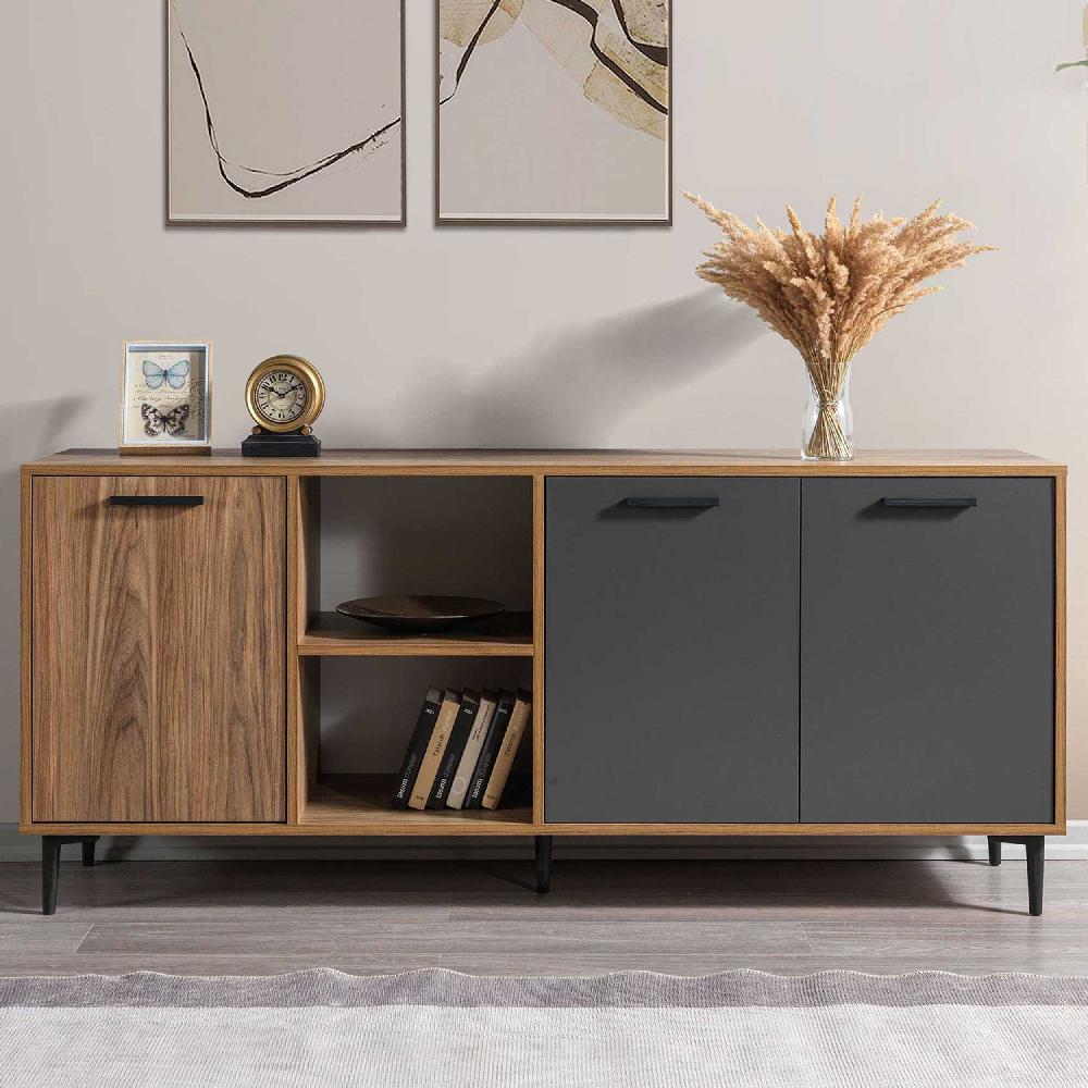 emob Dressoir Linton - 180x45x80cm - 3 deuren - eikdecor/antraciet