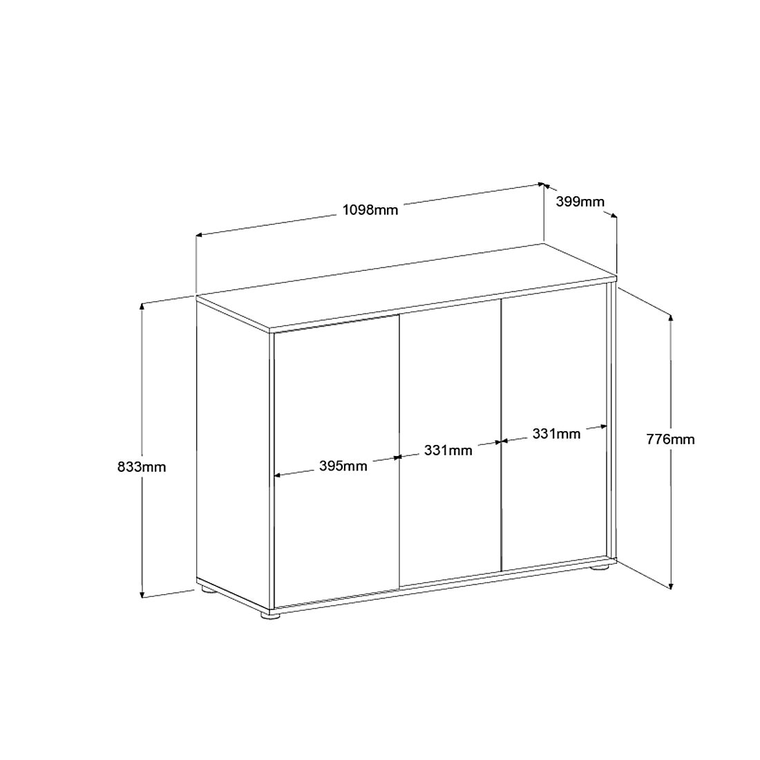 Emob Dressoir Owen - 110x40x83cm - 3 Deuren - Eikdecor/wit