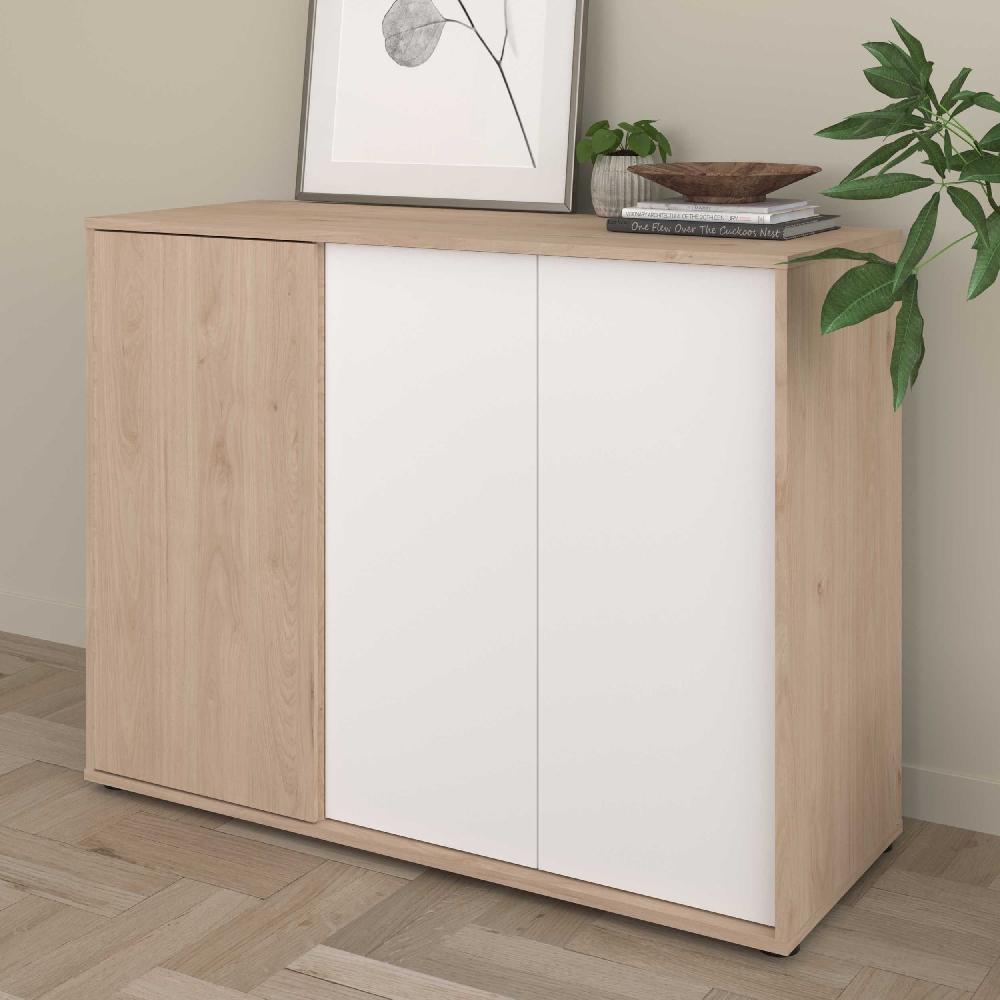 emob Dressoir Owen - 110x40x83cm - 3 deuren - eikdecor/wit