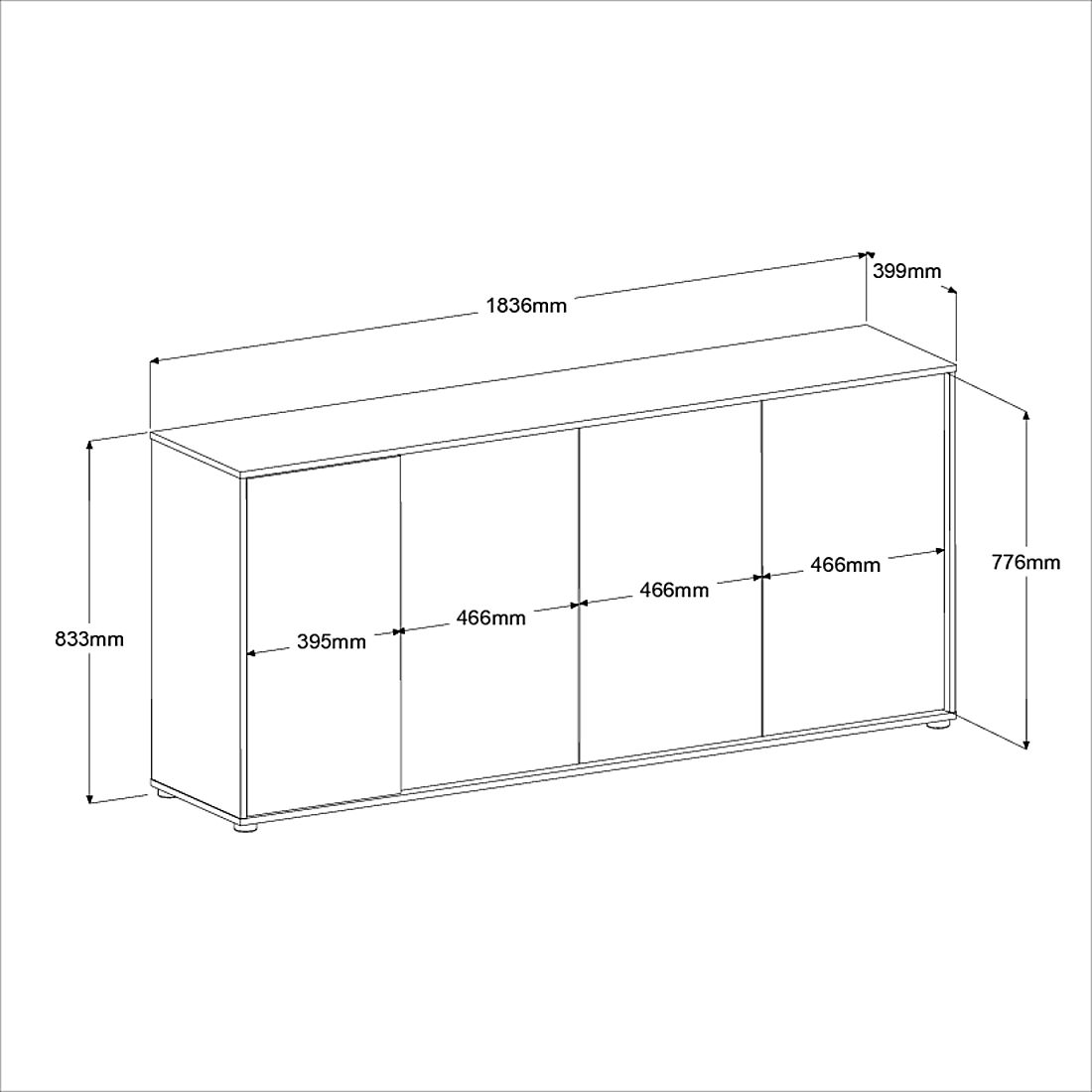 Emob Dressoir Owen - 184x40x83cm - 4 Deuren - Eikdecor/wit
