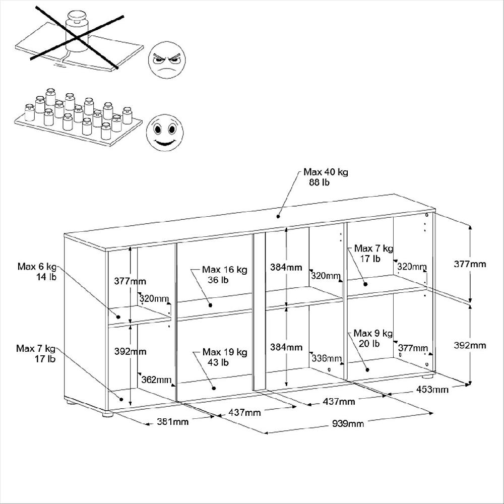 Emob Dressoir Owen - 184x40x83cm - 4 Deuren - Eikdecor/wit