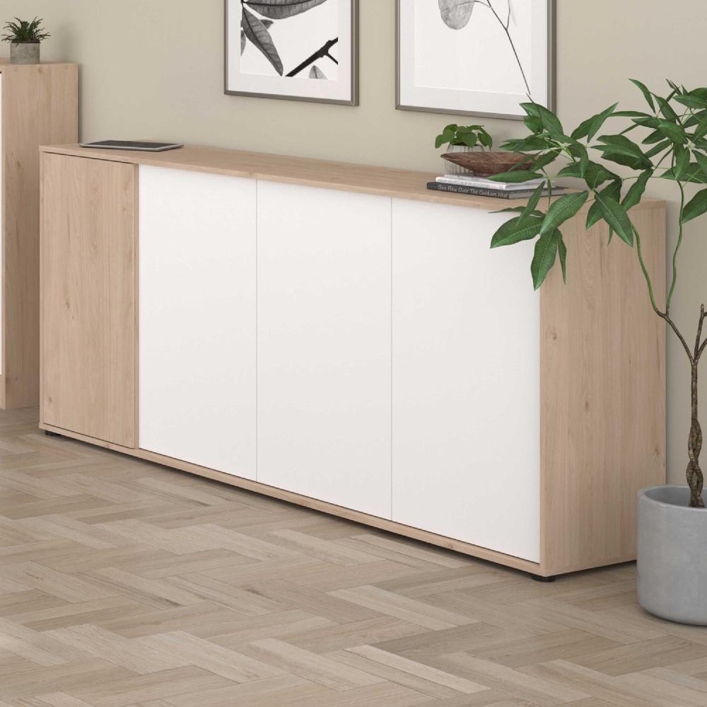 emob Dressoir Owen - 184x40x83cm - 4 deuren - eikdecor/wit