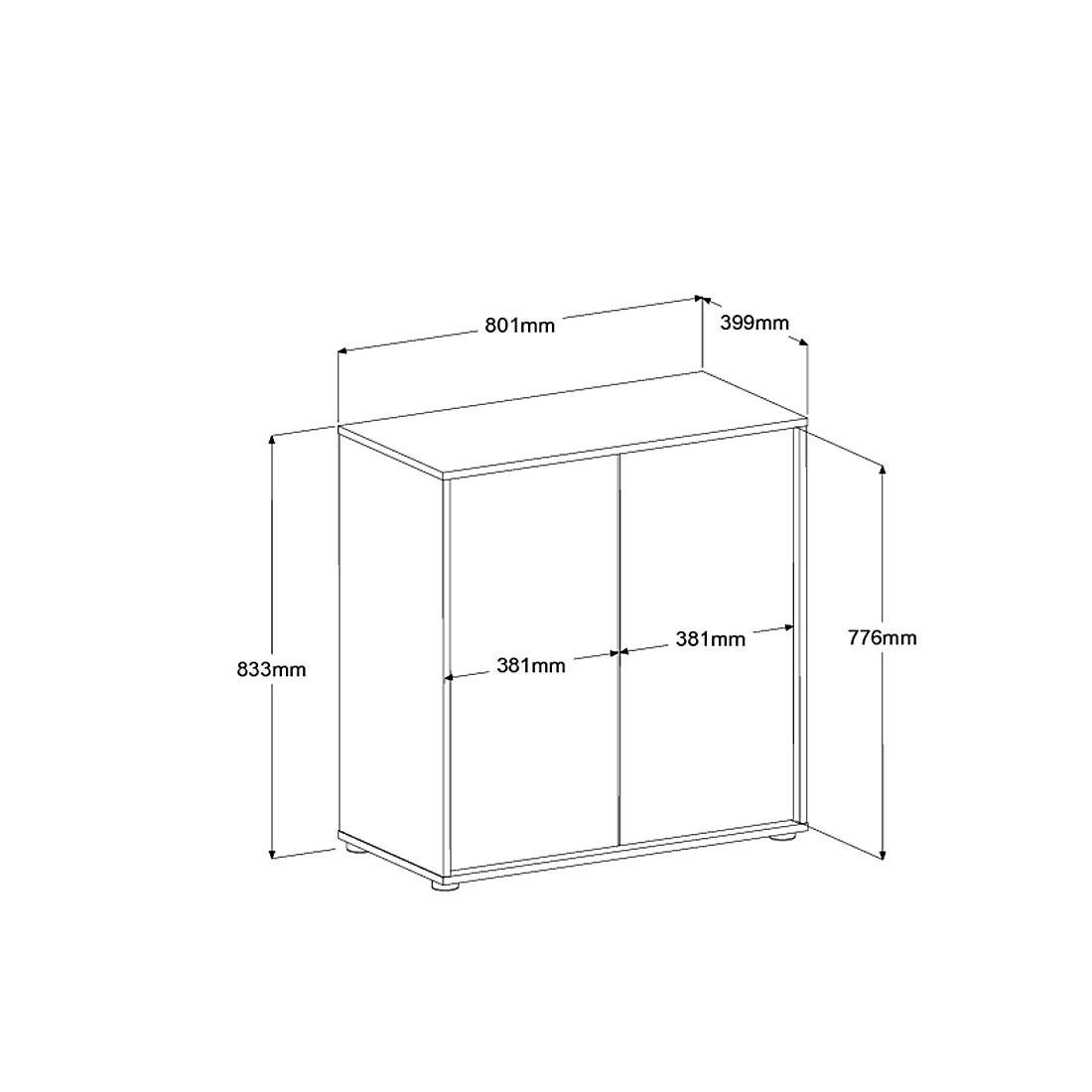 Emob Dressoir Owen - 80x40x83cm - 2 Deuren - Eikdecor/wit