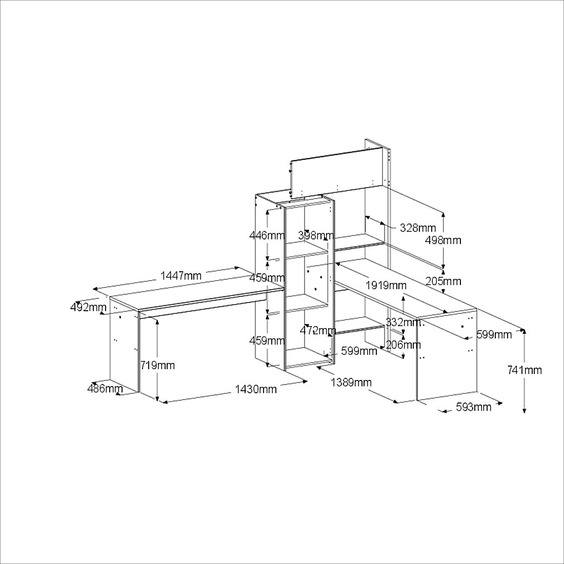 Emob Dubbele Hoogslaper Alexandrie - 90x200 - Met Bureau - Eik/wit