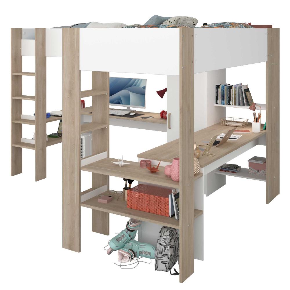 Emob Dubbele Hoogslaper Alexandrie - 90x200 - Met Bureau - Eik/wit