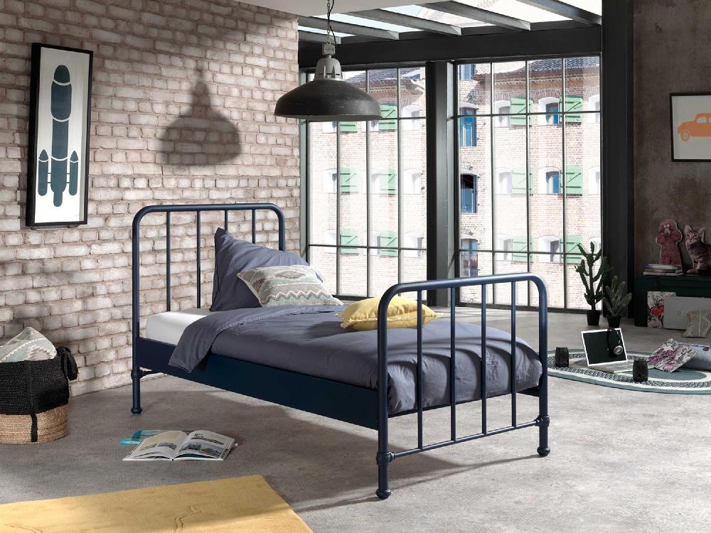 Emob Eenpersoonsbed Bronxx Metaal 90x200 - Mat Blauw Denim