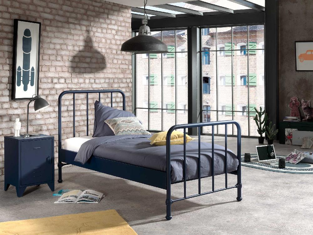 Emob Eenpersoonsbed Bronxx Metaal 90x200 - Mat Blauw Denim