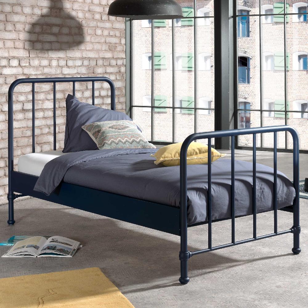 emob Eenpersoonsbed Bronxx metaal 90x200 - mat blauw denim