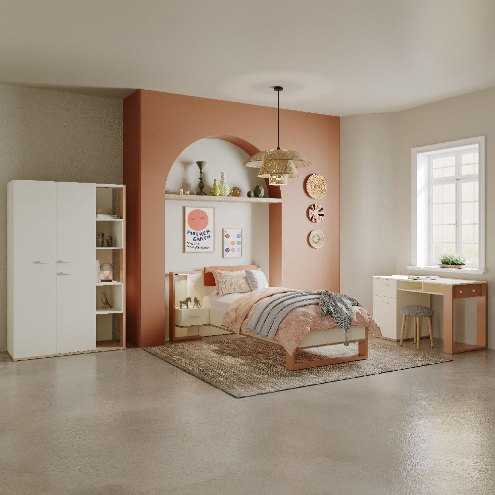Emob Eenpersoonsbed Camillia - 90x200cm - Beige/terracotta
