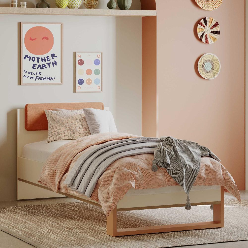 emob Eenpersoonsbed Camillia - 90x200cm - beige/terracotta