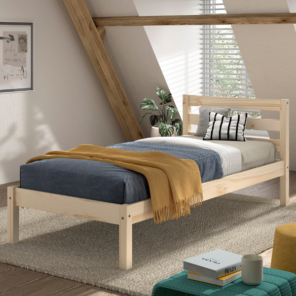 Emob Eenpersoonsbed Pino 90x200cm - Massief Dennenhout