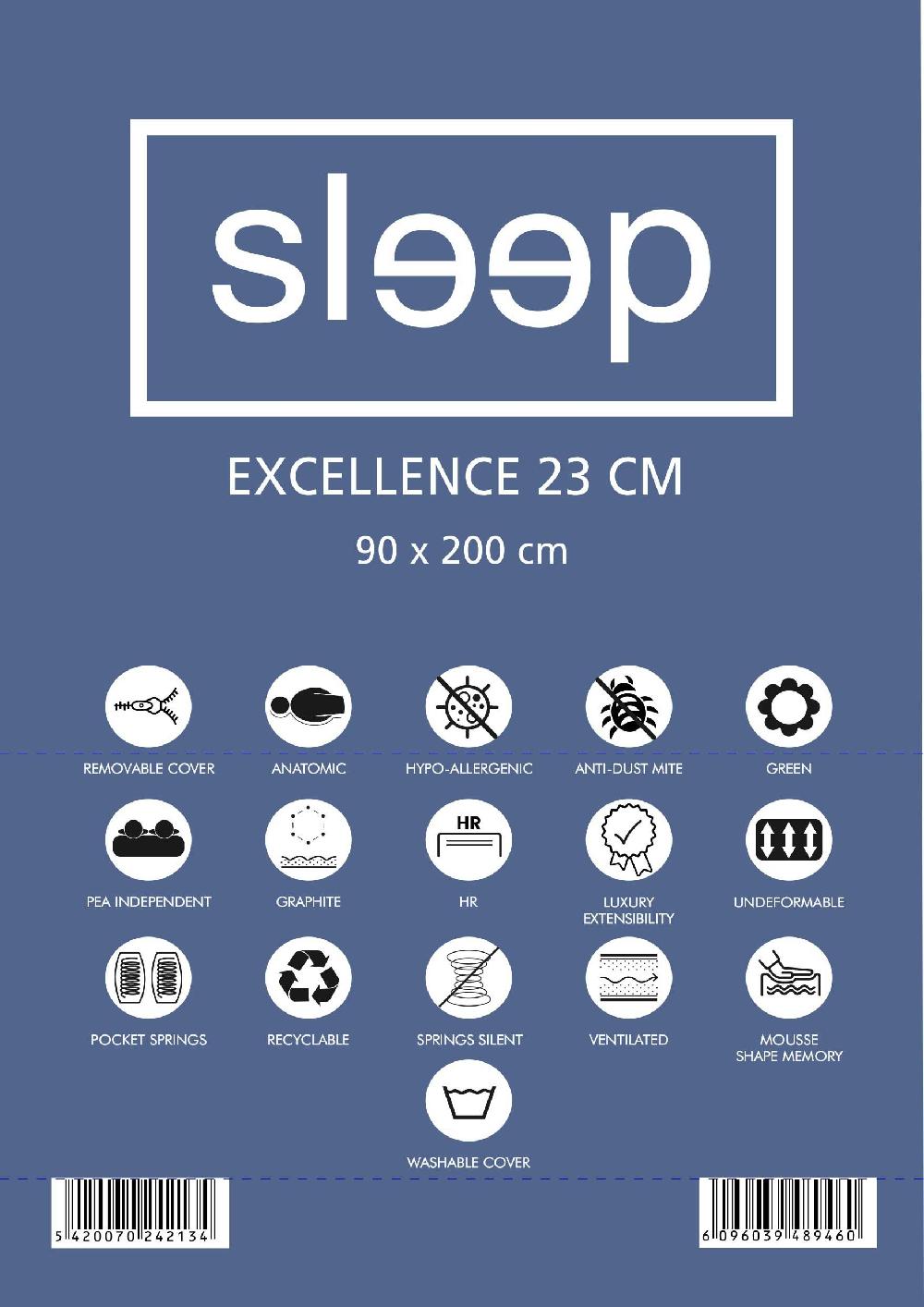 Emob Eenpersoonsmatras Excellence 90x200x23cm - Pocketveren