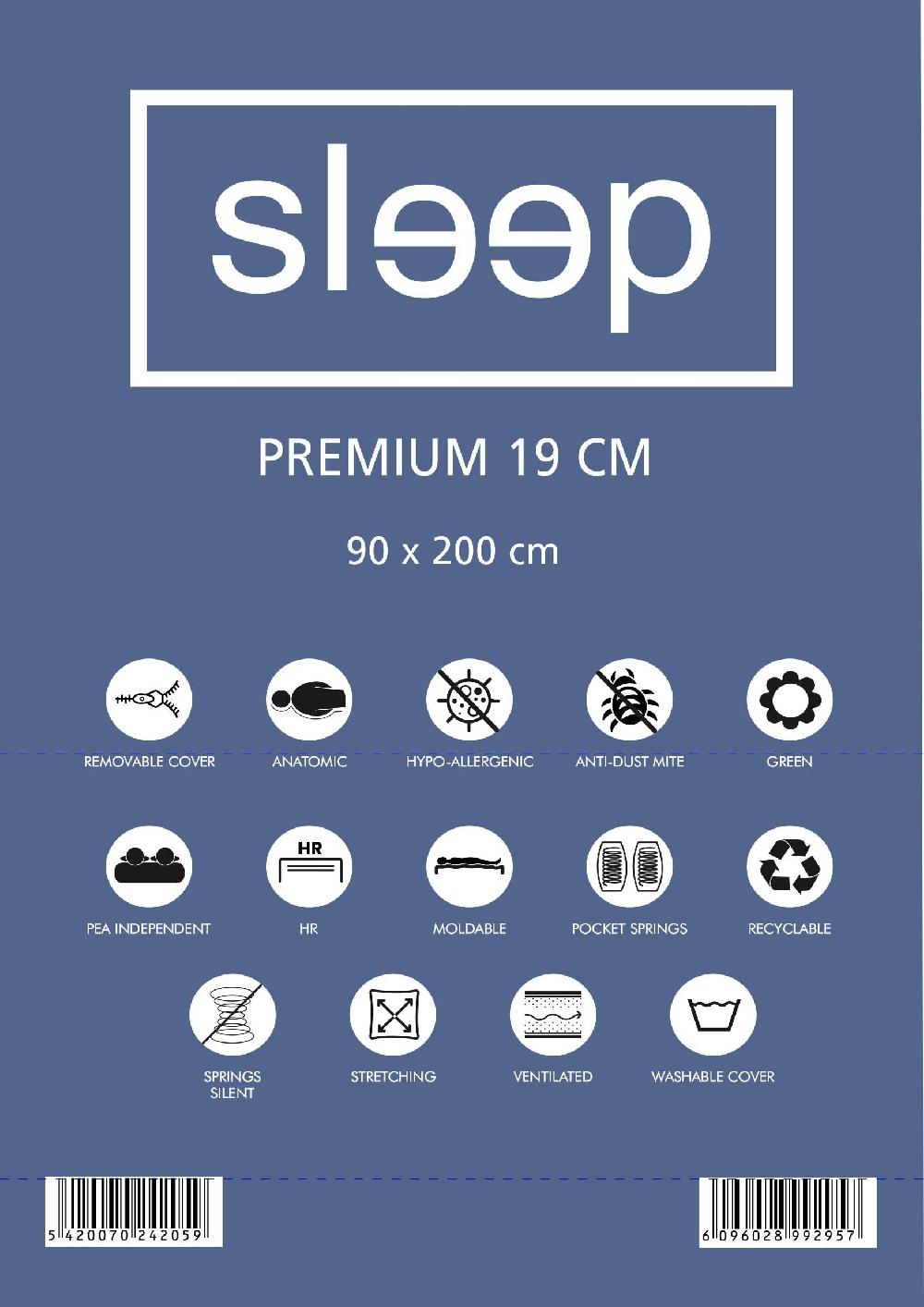 Emob Eenpersoonsmatras Premium Plus 90x200x19cm - Pocketveren