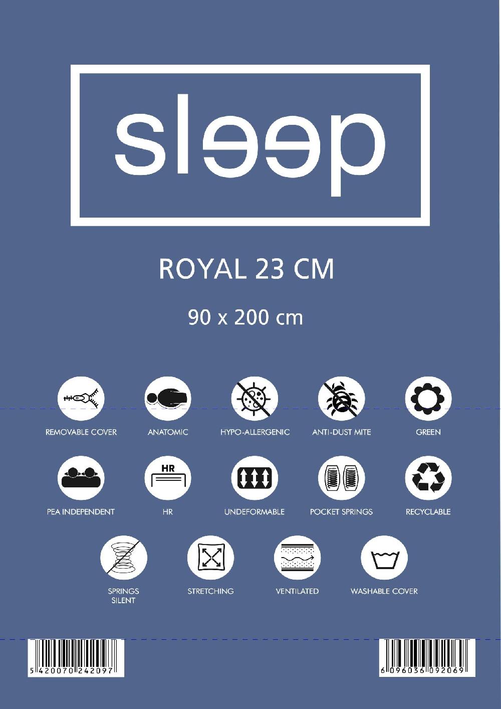 Emob Eenpersoonsmatras Royal 90x200x23cm - Pocketveren