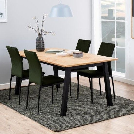 emob eettafel Brian 180cm rechthoekig visgraat - eiken decor/zwart