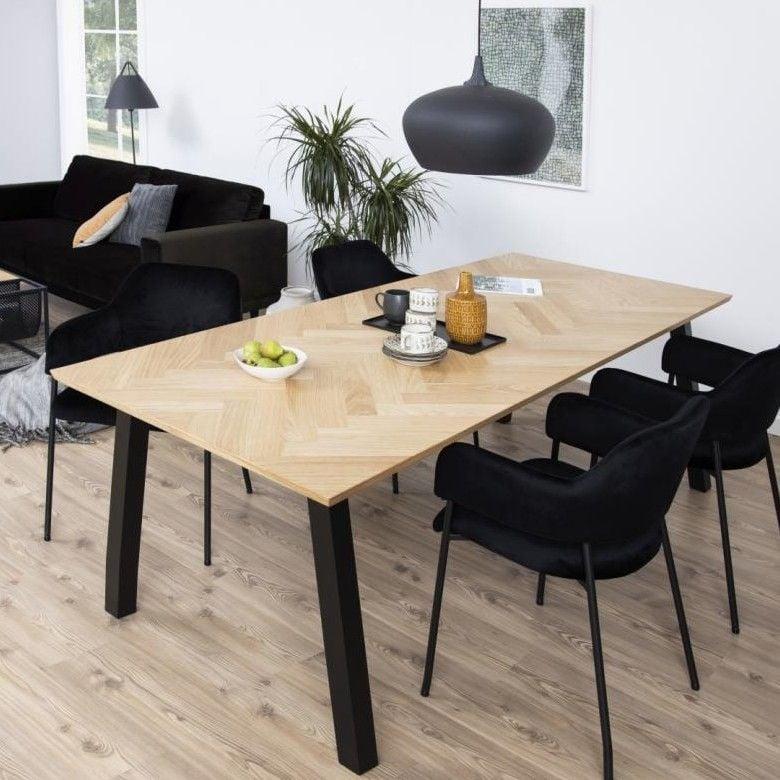 emob Eettafel Brian 220cm rechthoekig visgraat - eiken decor/zwart
