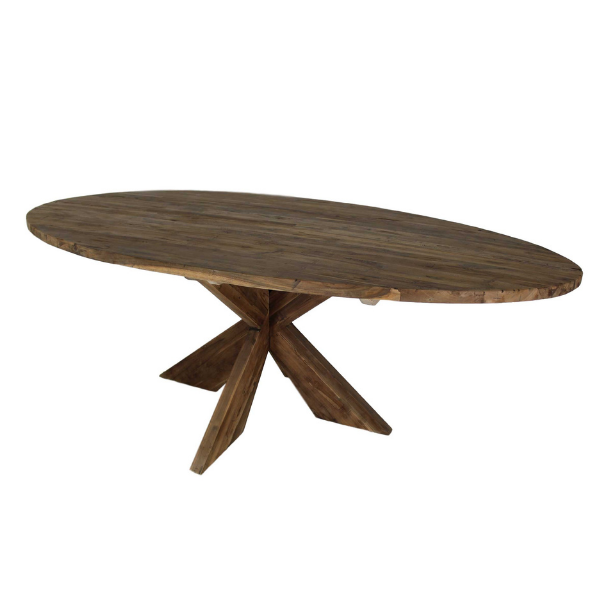 emob Eettafel Mosy 220x110cm ovaal met kruispoot – New vintage/teak