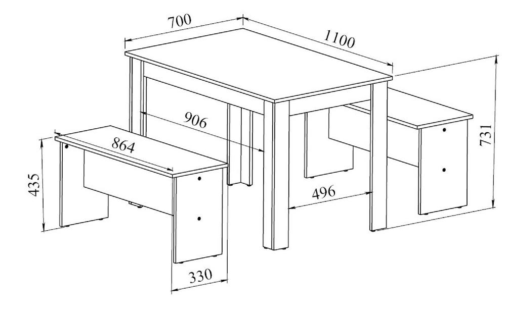 Emob Eettafel Nice 110x70cm Met 2 Banken - Wit/marmer