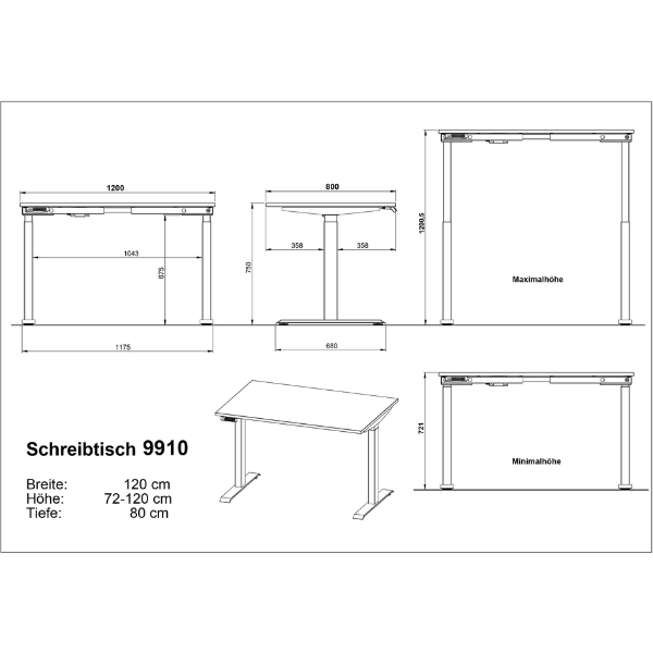 Emob Elektrisch Verstelbaar Bureau Bogdan - 120x80x72-120cm - Antraciet