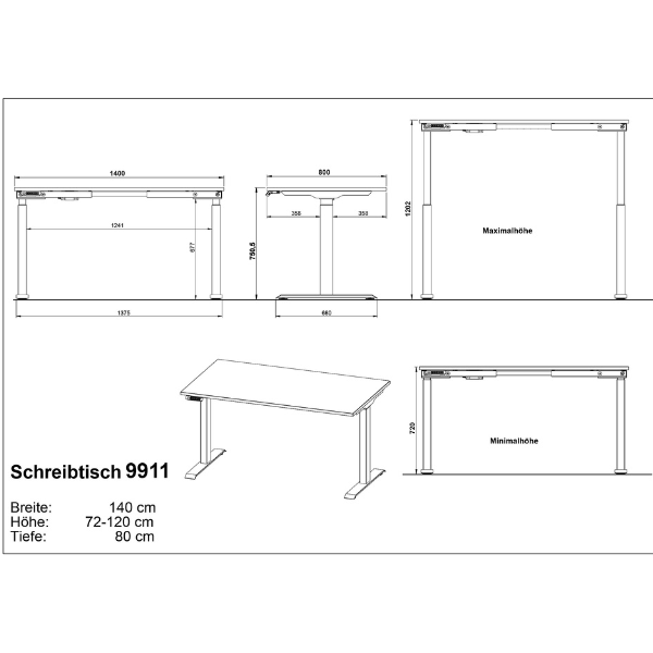 Emob Elektrisch Verstelbaar Bureau Bogdan - 140x80x72-120cm - Beige