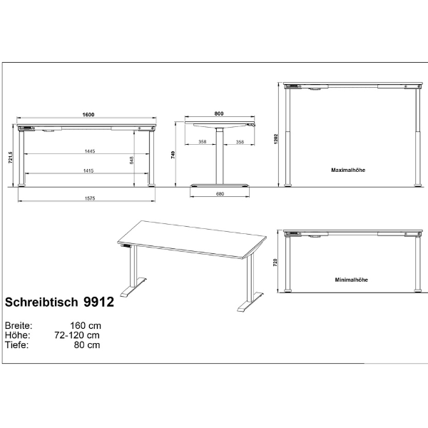 Emob Elektrisch Verstelbaar Bureau Bogdan - 160x80x72-120cm - Beige