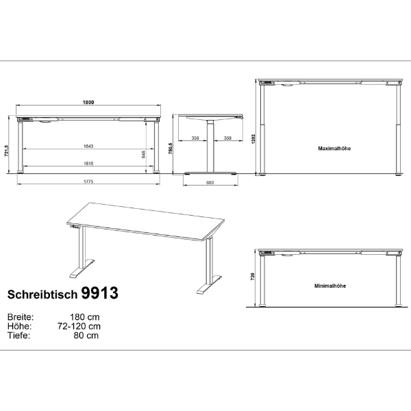 Emob Elektrisch Verstelbaar Bureau Bogdan - 180x80x72-120cm - Beige