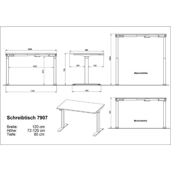 Emob Elektrisch Verstelbaar Bureau Cornel - 120x80x72cm - Lichtgrijs