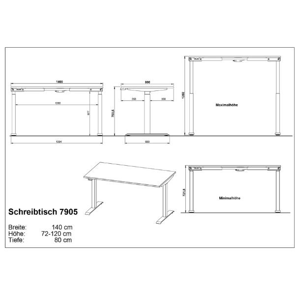 Emob Elektrisch Verstelbaar Bureau Cornel - 140x80x72cm - Lichtgrijs