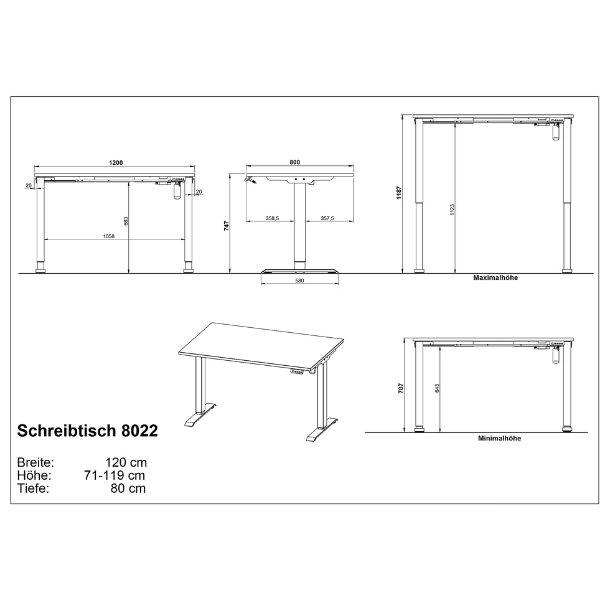 Emob Elektrisch Verstelbaar Bureau Ergoflex - 120x80x120cm - Lichtgrijs/zwart