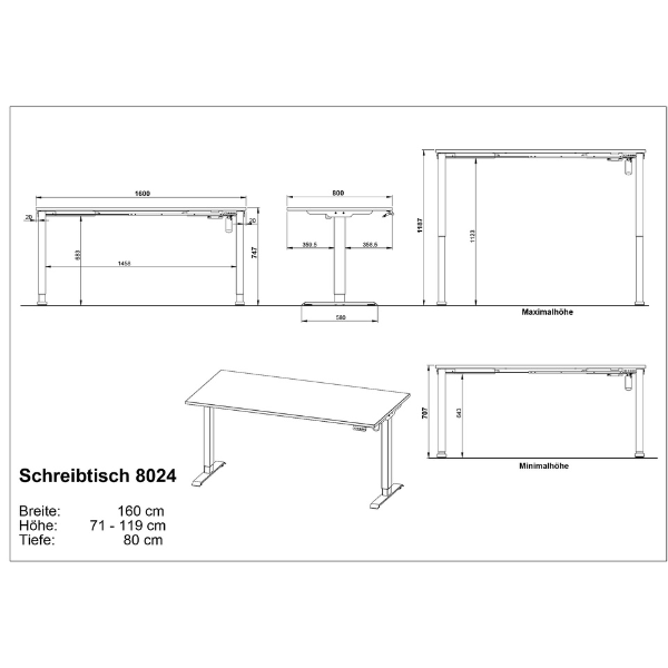 Emob Elektrisch Verstelbaar Bureau Ergoflex - 160x80x120cm - Eikdecor/zwart