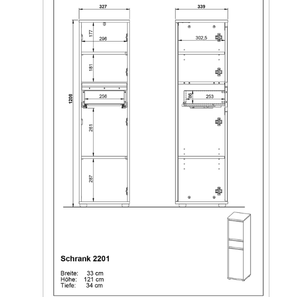 Emob Badkamerkast Lamon - 2 Deuren & 1 Lade - Antraciet