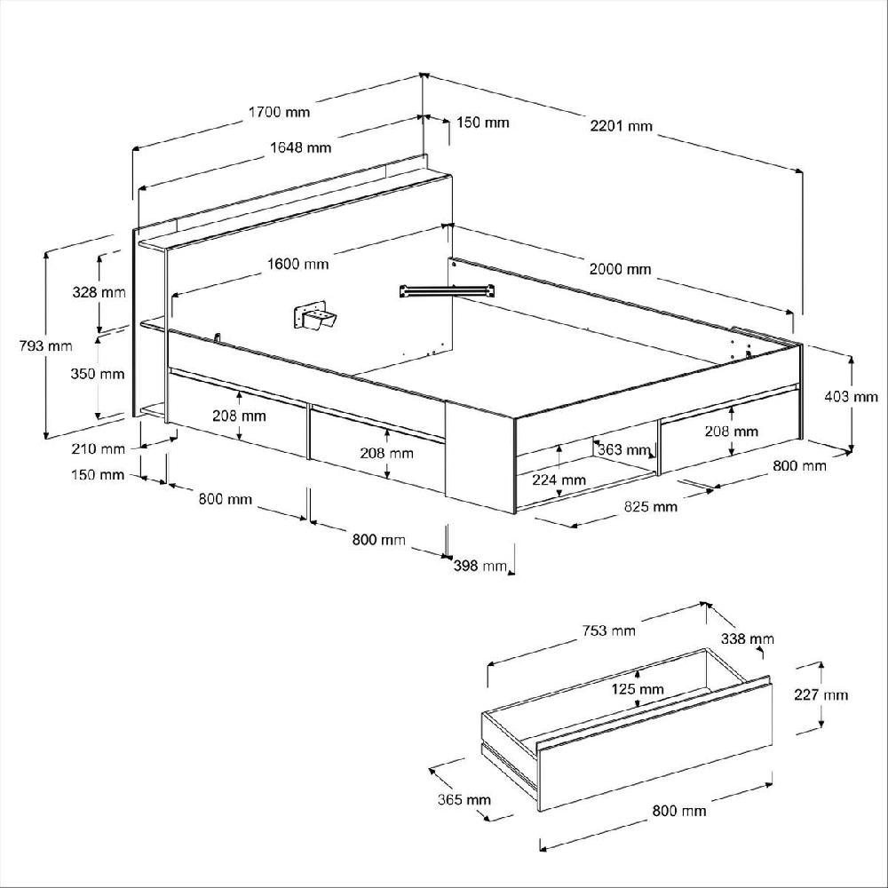 Emob Bed Most 160x200cm Met Opbergruimte - Grijs