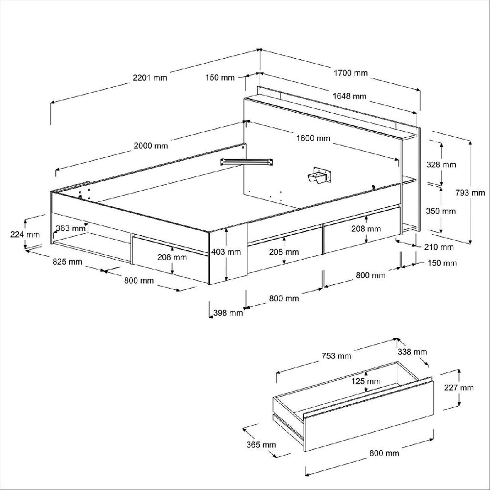 Emob Bed Most 160x200cm Met Opbergruimte - Grijs