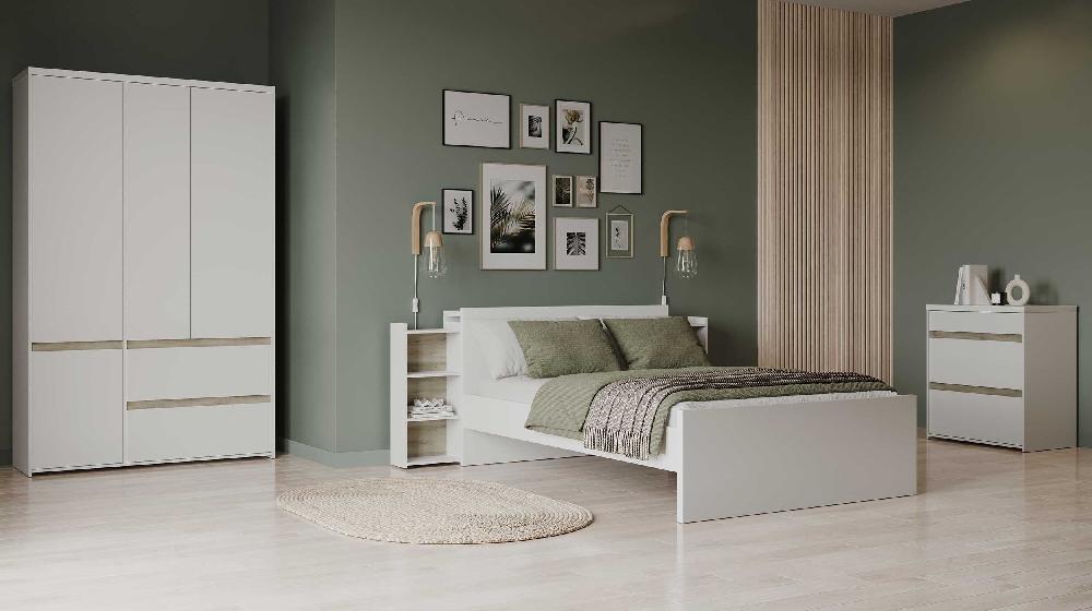 Emob Bedbrug Clyde - 144x22x88cm - Wit/eikdecor