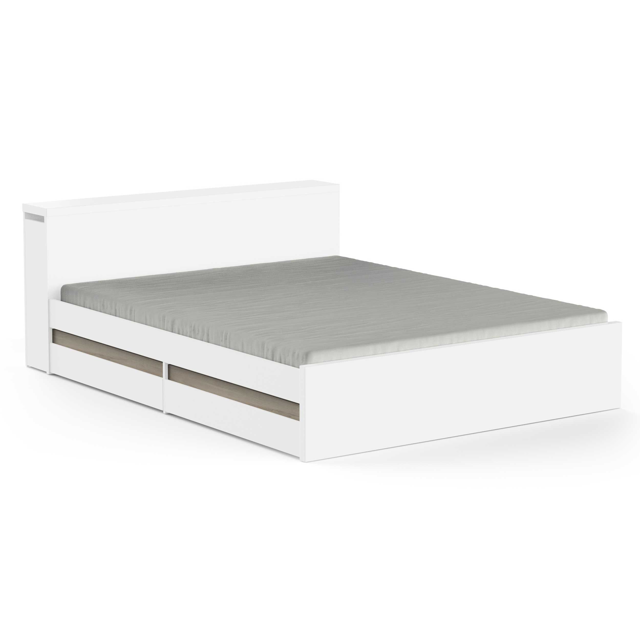 Emob Bedbrug Clyde - 144x22x88cm - Wit/eikdecor
