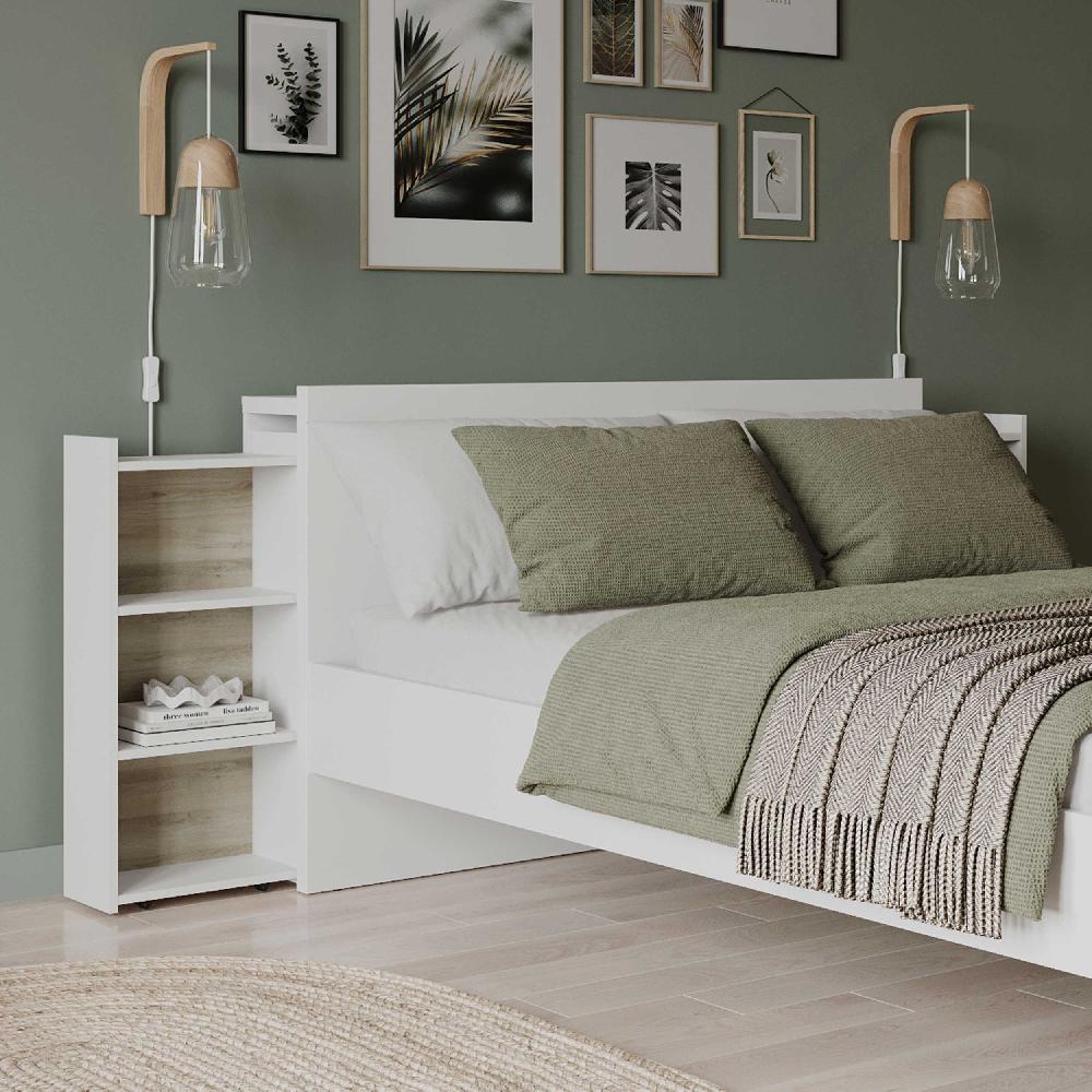 emob Bedbrug Clyde - 144x22x88cm - wit/eikdecor