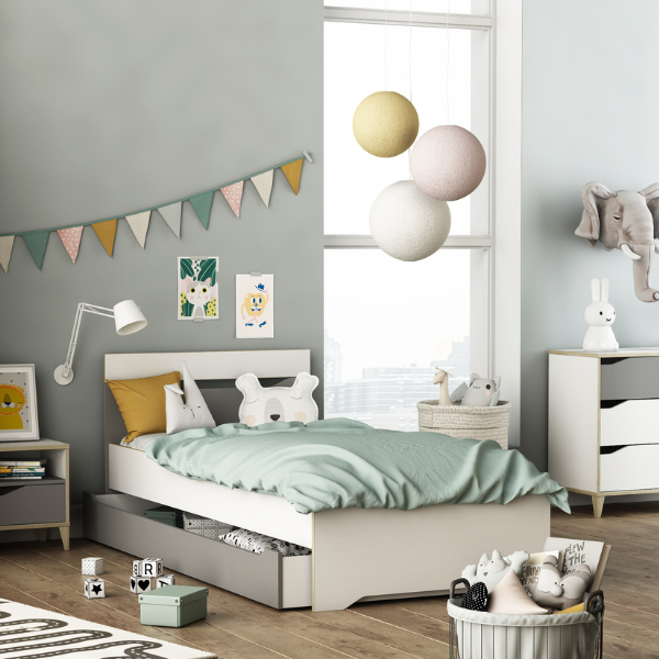 Emob Bedlade Gerry 90 X 190-lichtgrijs/mat Wit