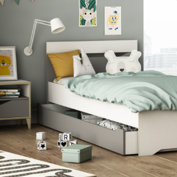 emob Bedlade Gerry 90 x 190-lichtgrijs/mat wit