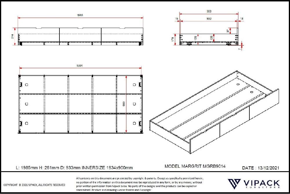 Emob Bedlade Maggie 90 X 200cm Dennenhout - Wit